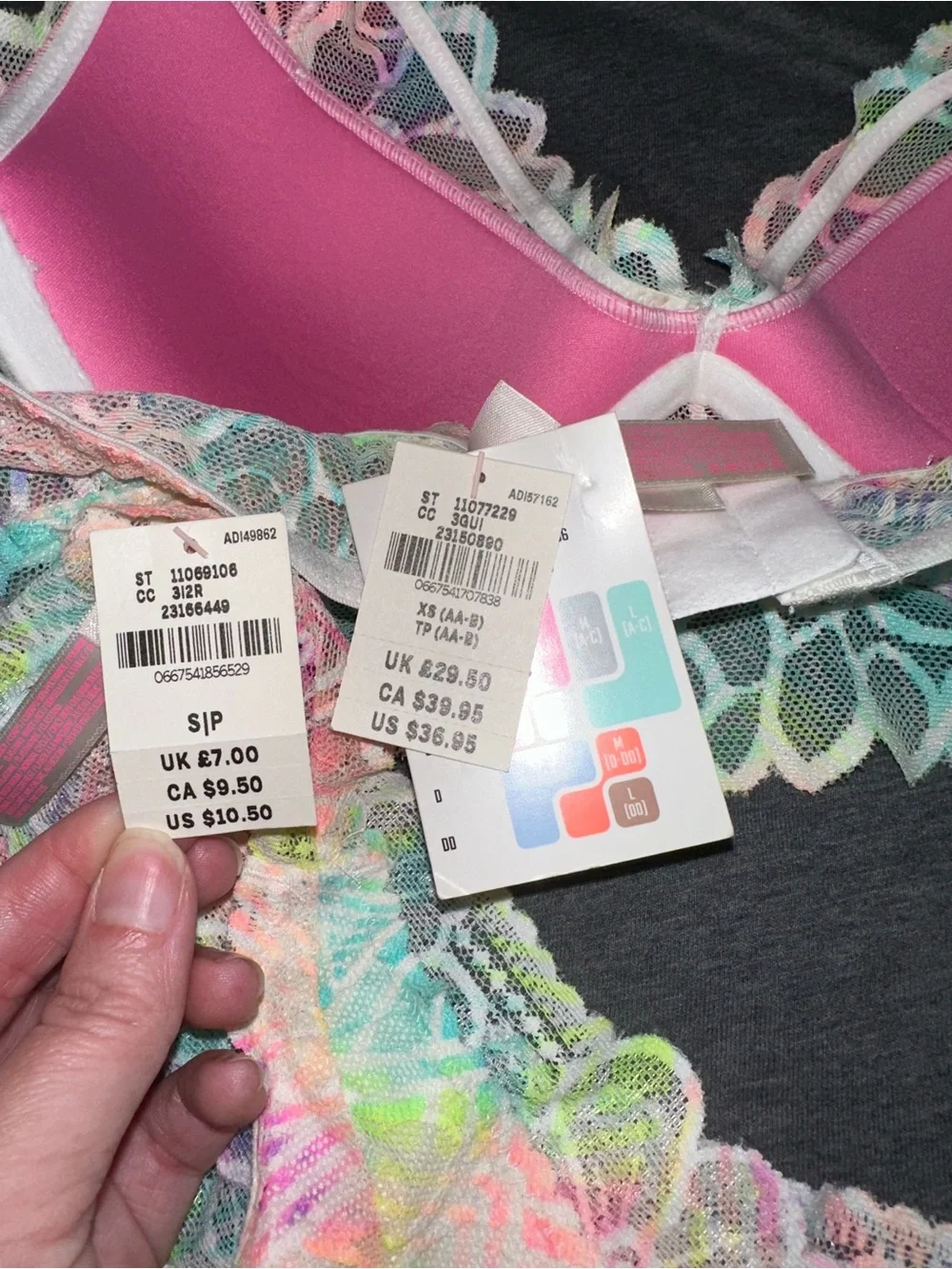 PINK Victoria's Secret Palm Print Pastel Multicolor Lace Bralette & Thong Set